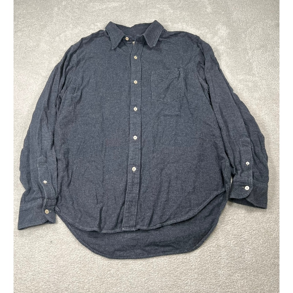 Buck Mason Mens XL Navy Blue Textured Cotton Long Sleeve Button Down Shirt